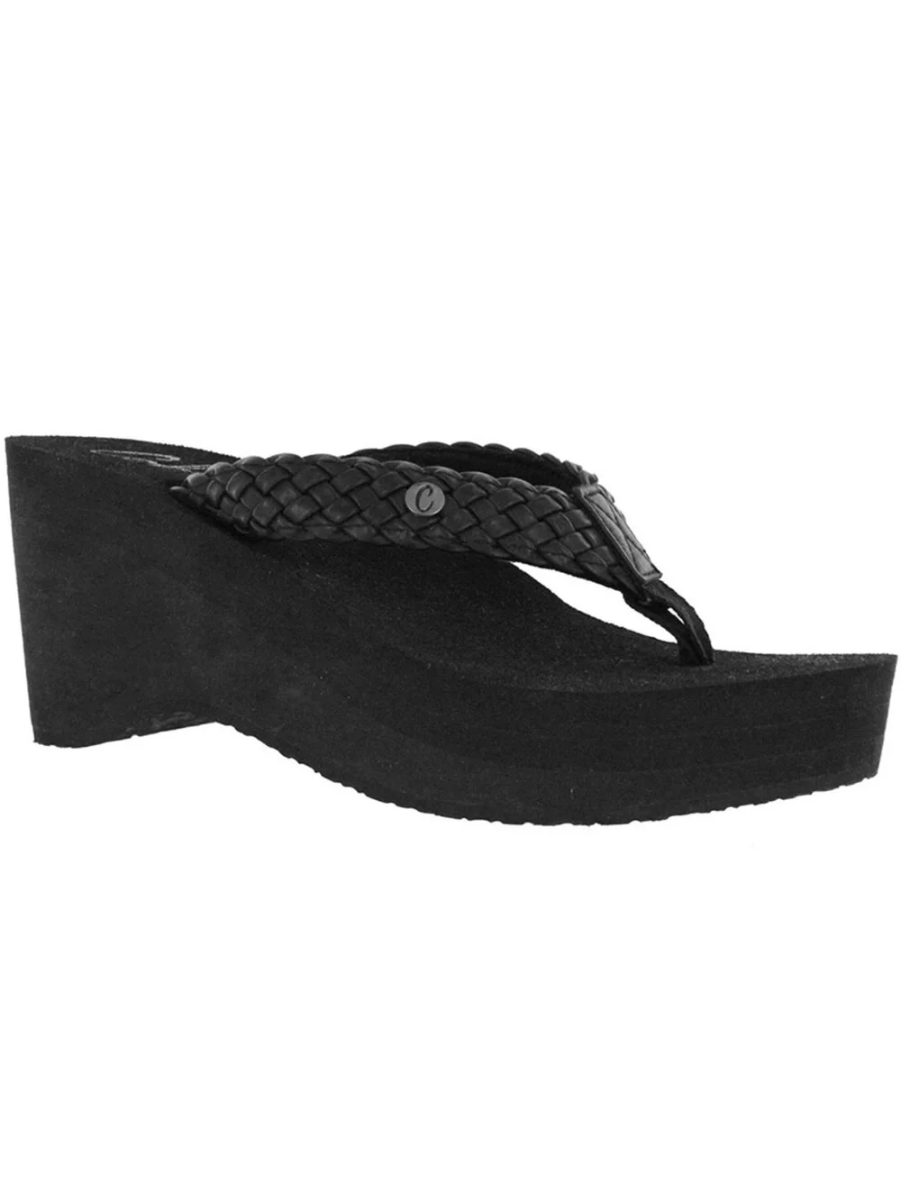 Cobian Zoe Black Cushioned Braided Wedge Flip Flops, 9